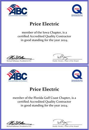 Pictures of AQC Certification for Price Electric