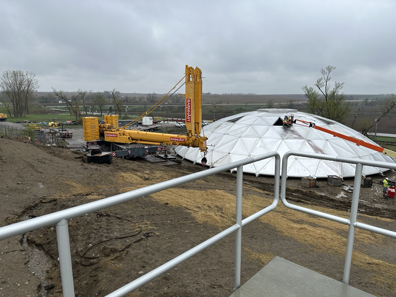 The dome is being set on the softening basin at the clean water treatment plant in Cedar Rapids, IA.